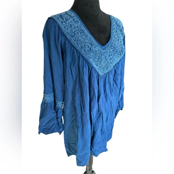 Studio West Boho Peasant Tunic Top – Blue – Size 2X - Picture 2 of 10